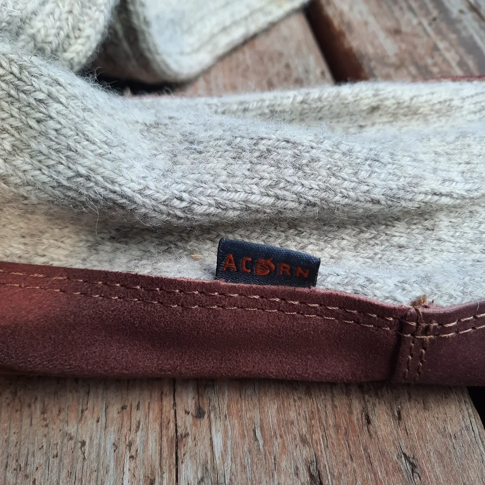 Acorn Original Slipper Sock Gray Ragg Wool Suede Sole Ribbed Knit Unisex Slipper - Picture 8 of 13